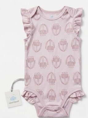 cloud island Light Pink Floral Ruffle-Trim Bodysuit